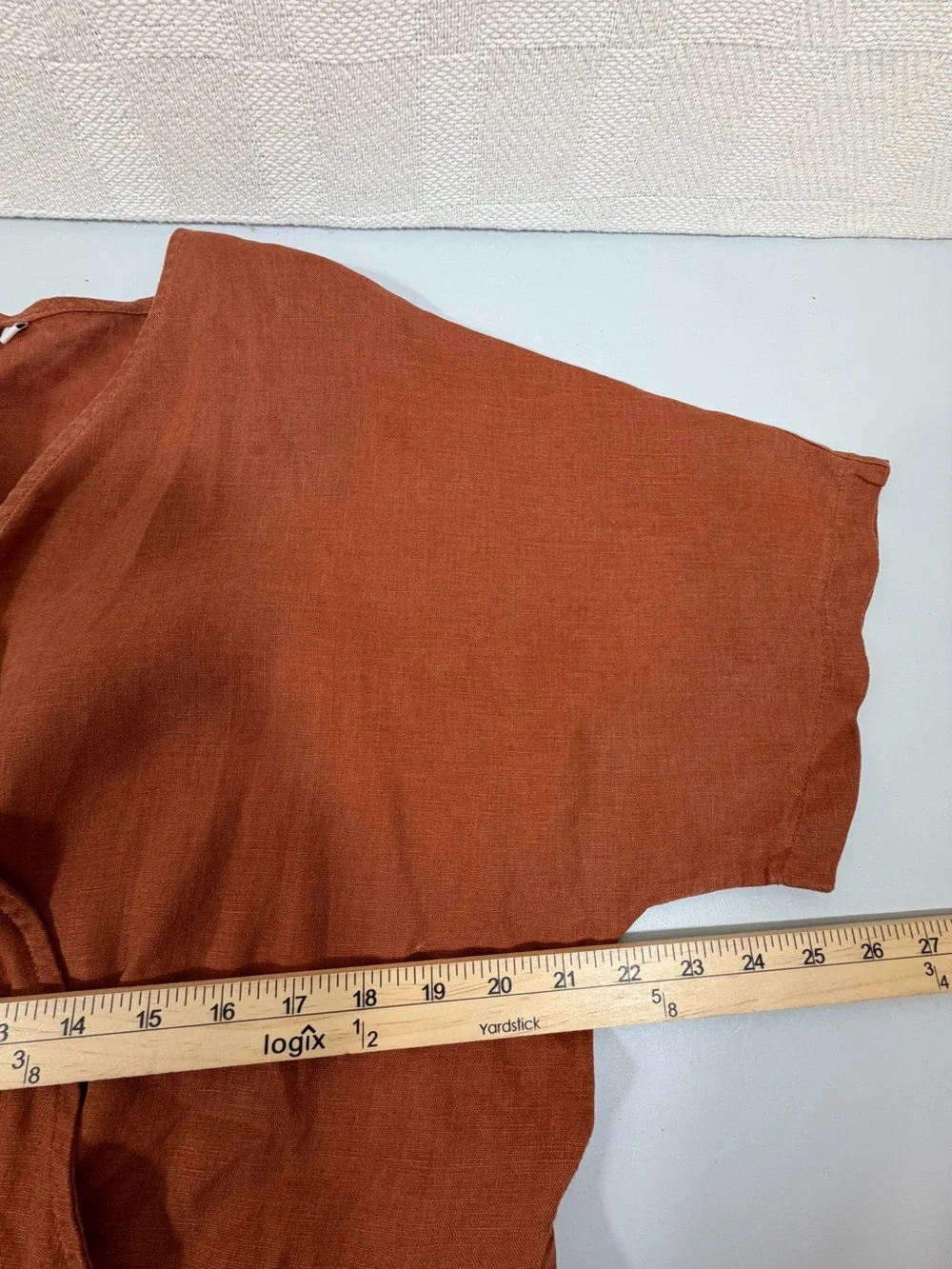 Linen Wide-Leg Women Jumpsuit Large Brown VNeck Short Sleeve Belted Pockets - Picture 4 of 8